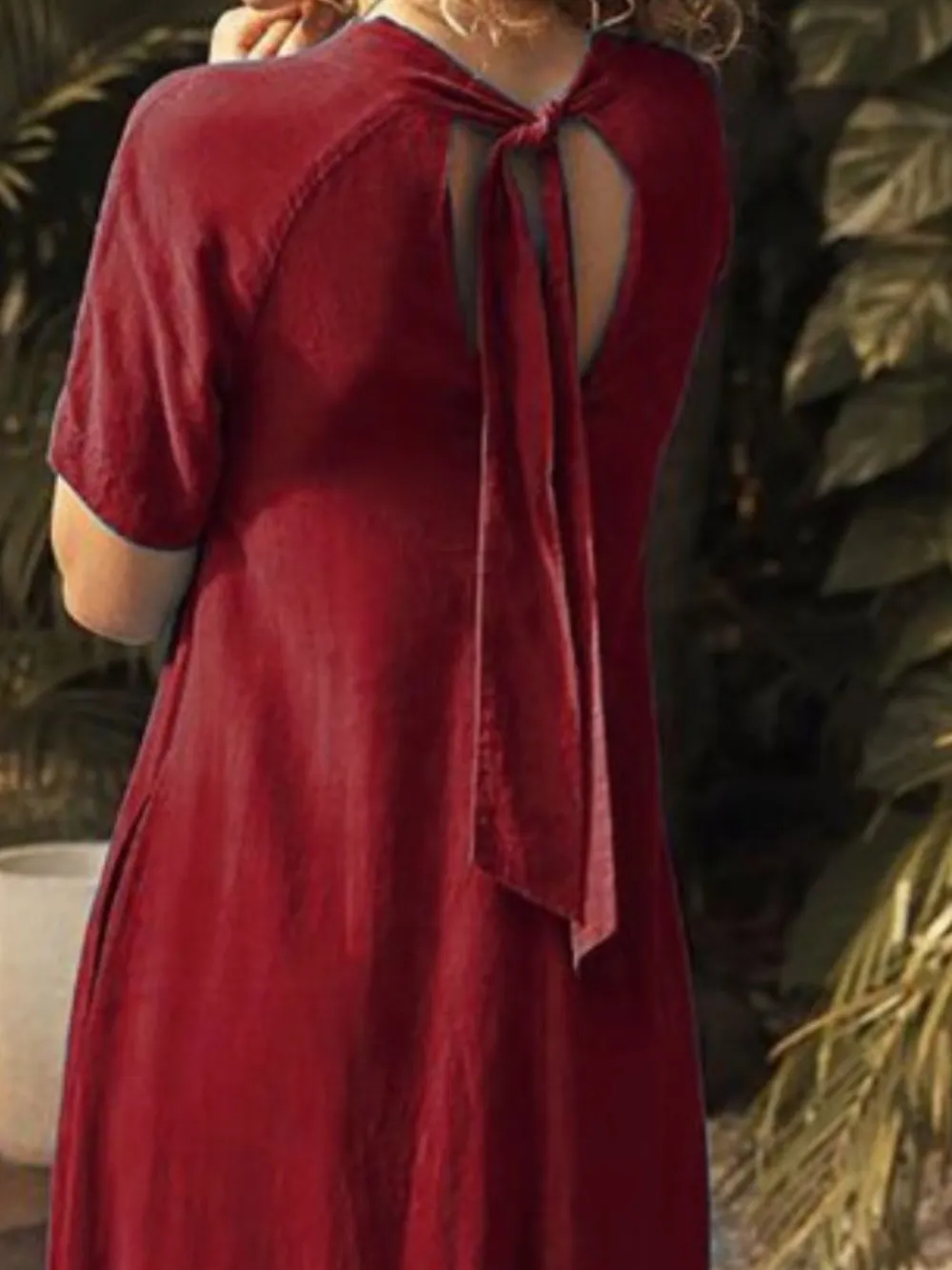 V Neck Pocketed Short Sleeve Dress Casual