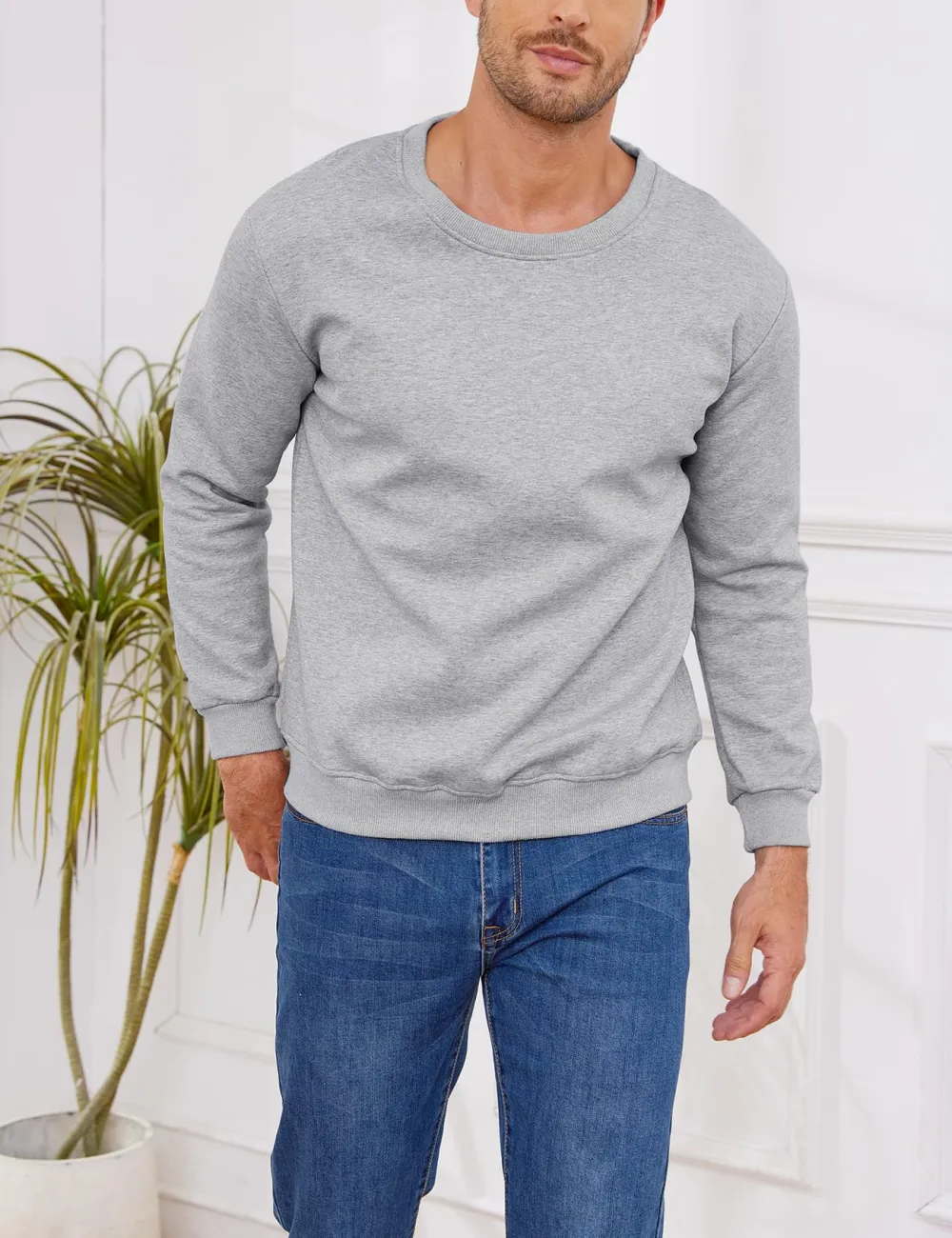 Mens Fleece Crewneck Sweatshirts - Grey