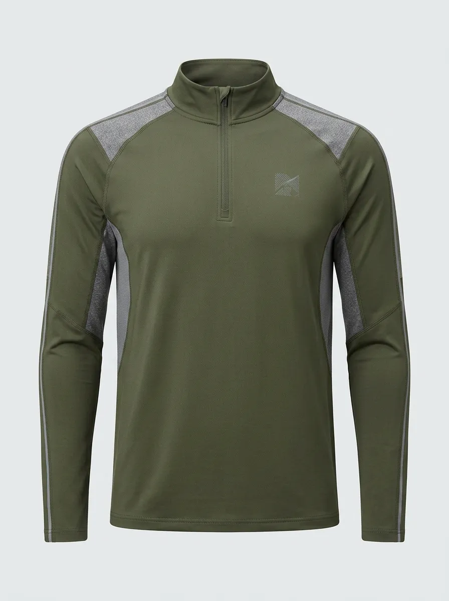 Men's Outdoor Sports Olive Green Quarter Zip Printed Pullover