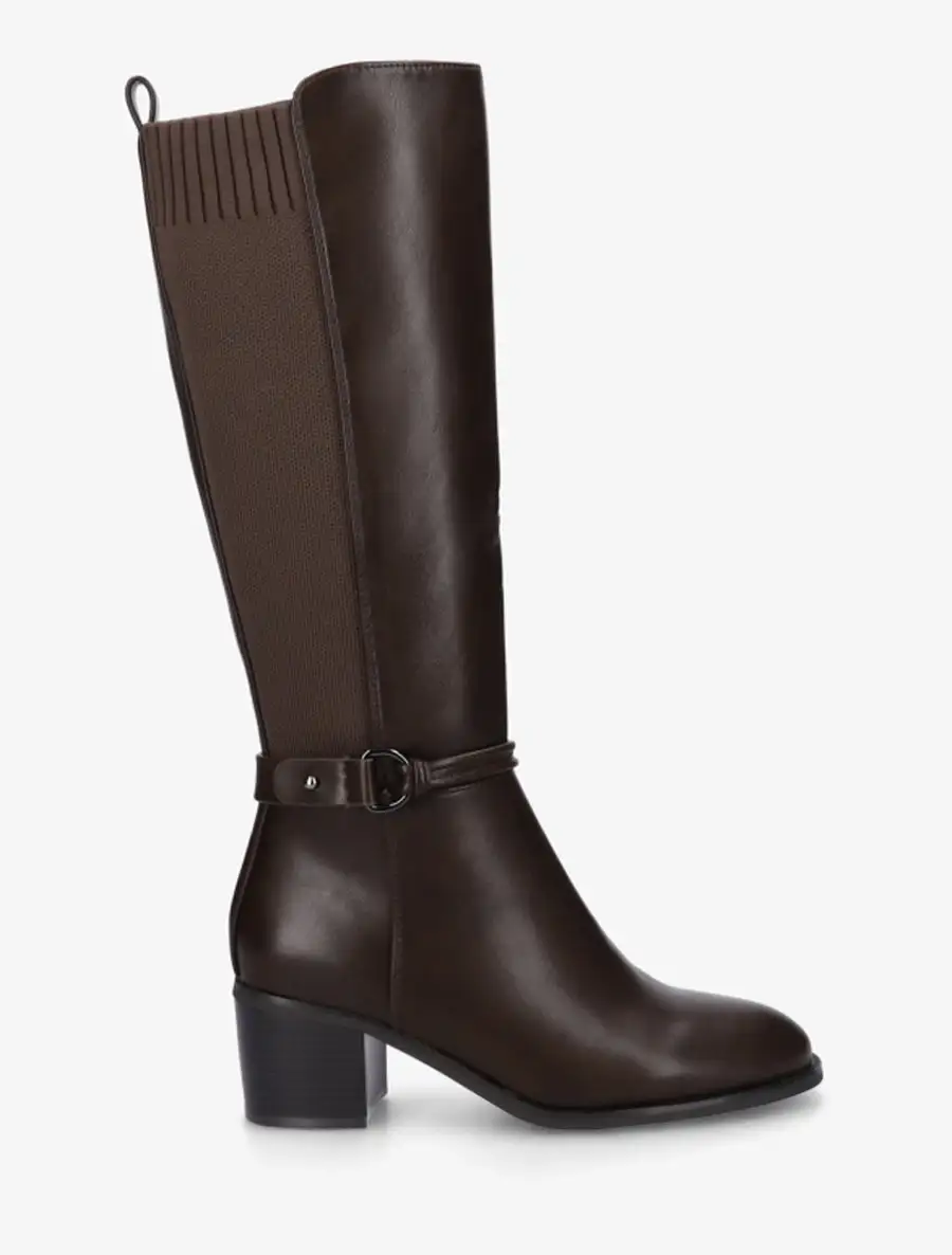 Refined Strap Detail Buckle Detail Block Heel Faux Leather Knee High Boots
