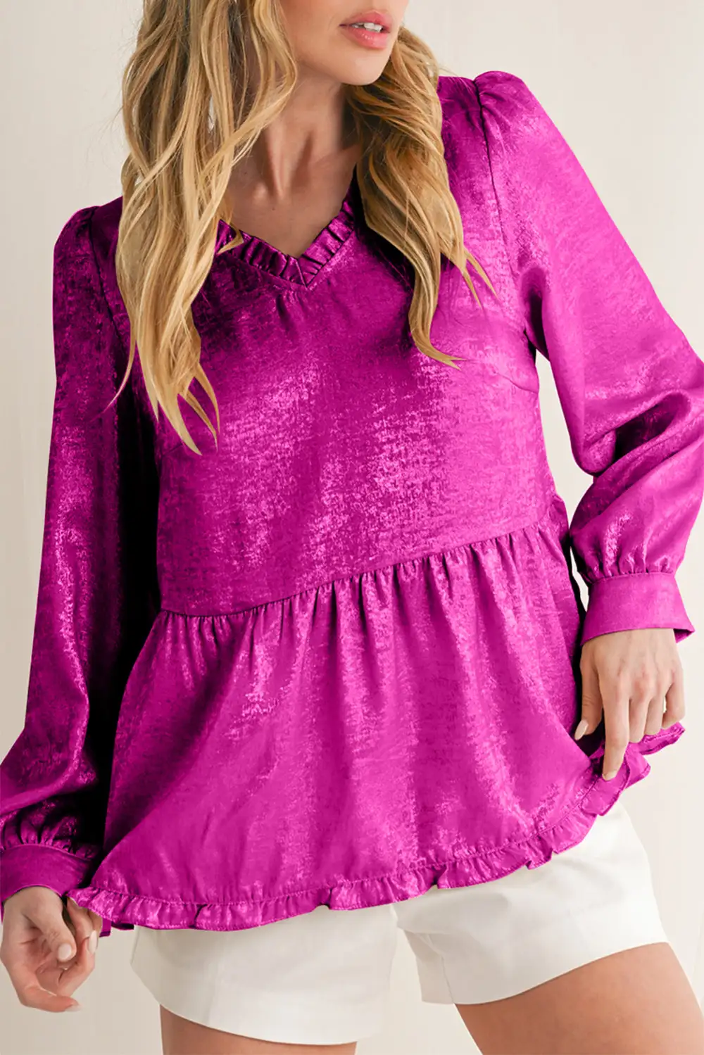 Layered Velvet Frilled Puff Sleeve Blouse