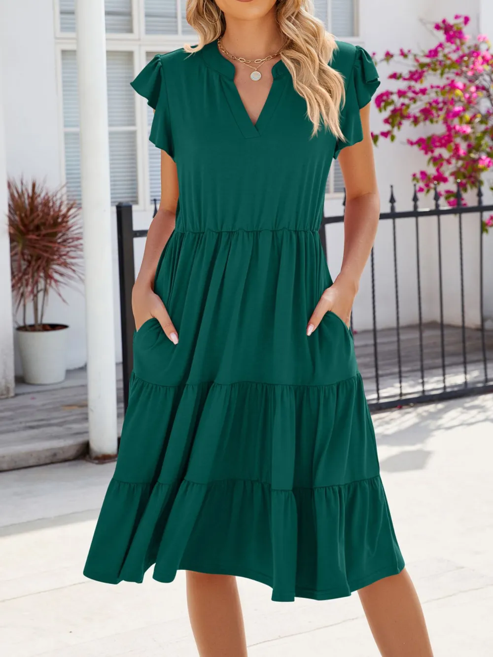 Clean Line Ruffle Tiered Midi Dress
