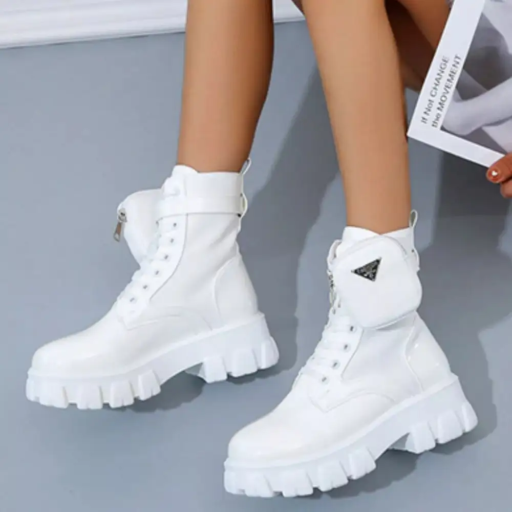 Textured Lace Up Platform Ankle Boots