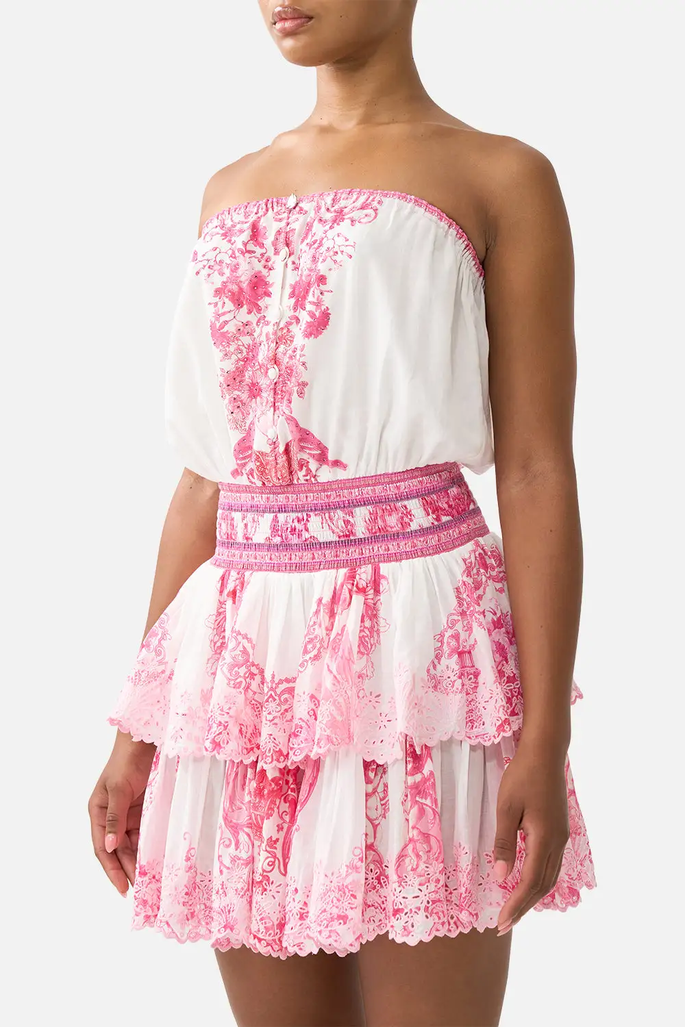 Printed Shirred Waist Mini Dress
