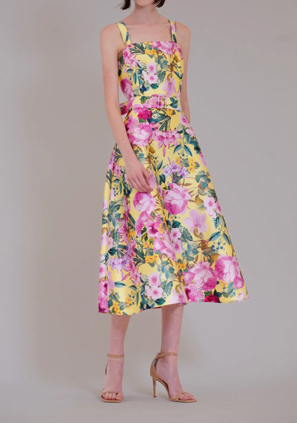 Sleeveless Belted Print Dress