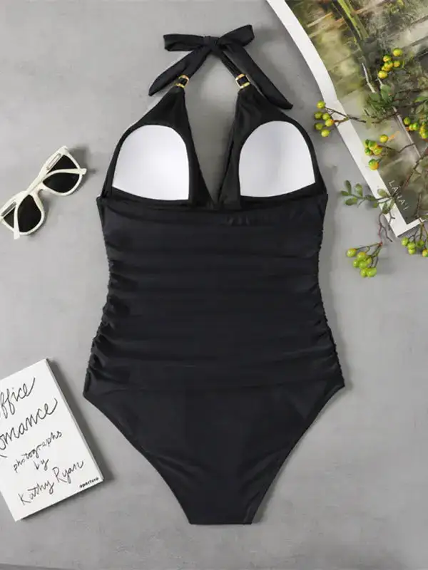 Modest Halter Backless One Piece Swimsuit