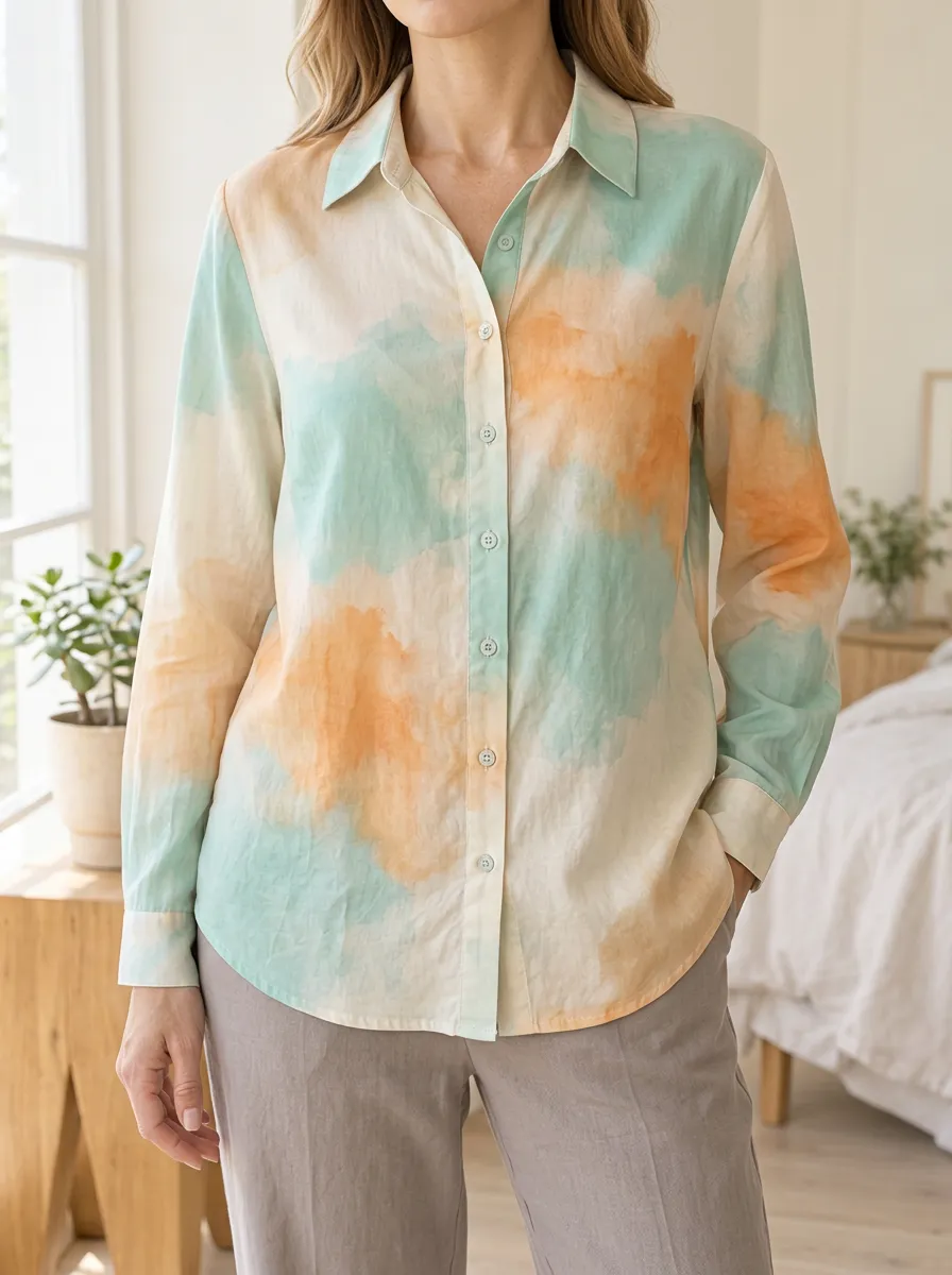 Women's Soft Wash Pastel Watercolor Abstract Shirt