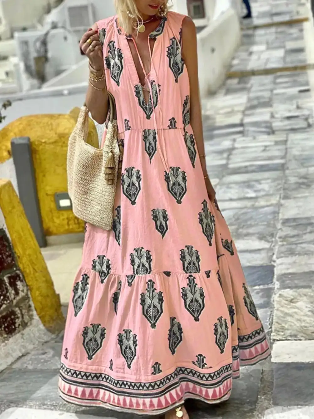 Smooth Finish Printed Sleeveless Maxi Dress