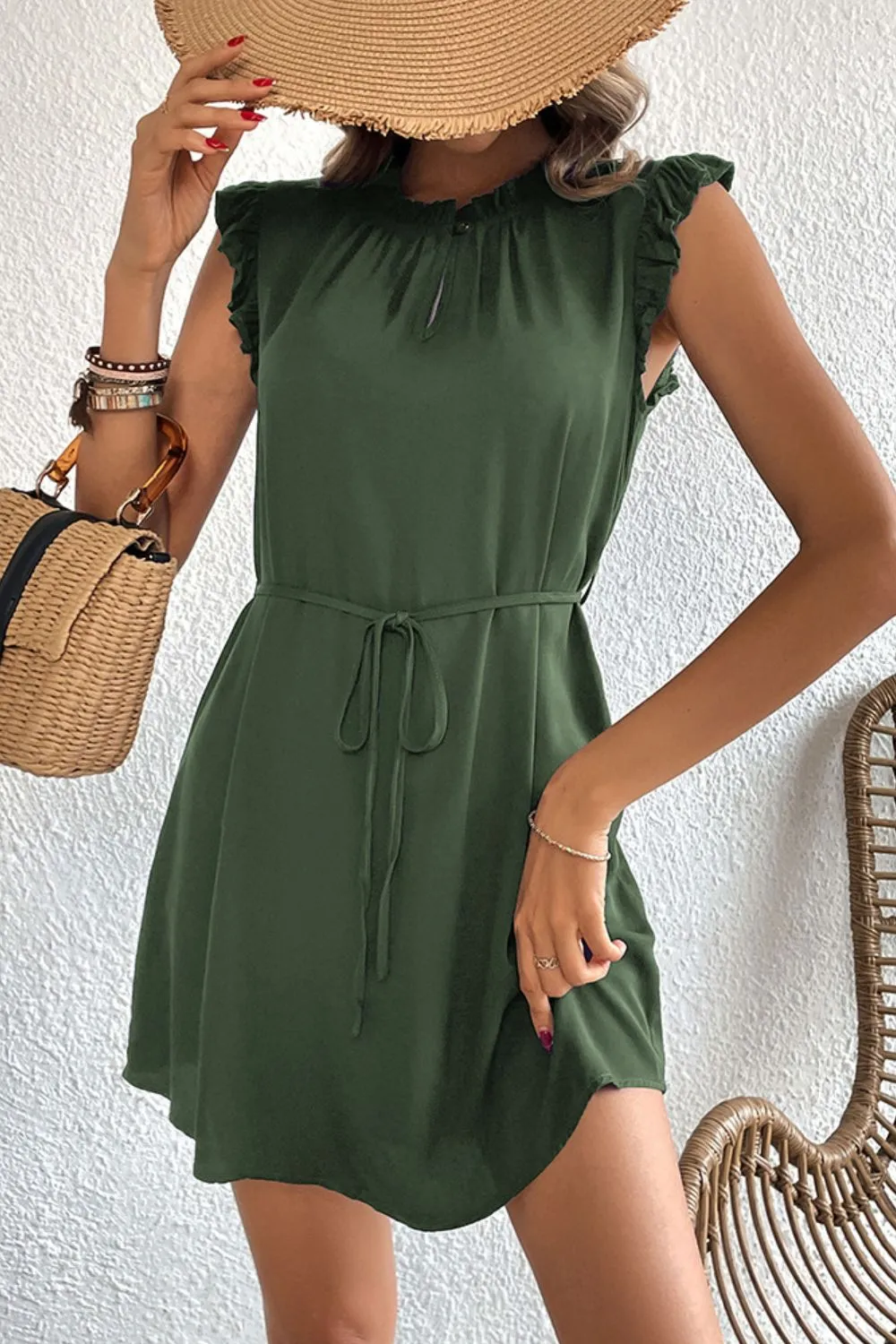 Everyday Tie Detail Ruffle Trim Dress
