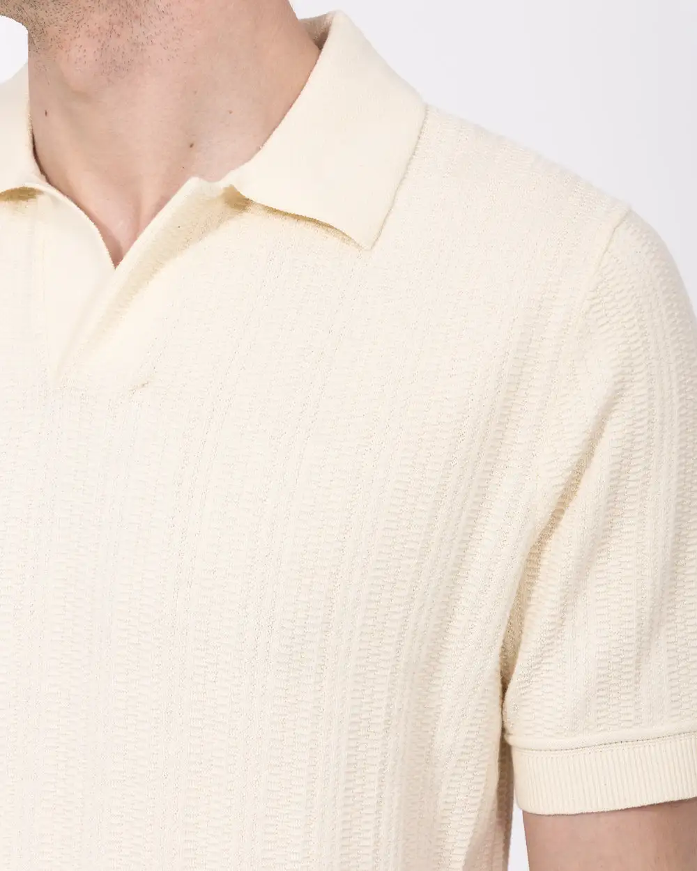 Modern Textured Open Collar Polo Shirt