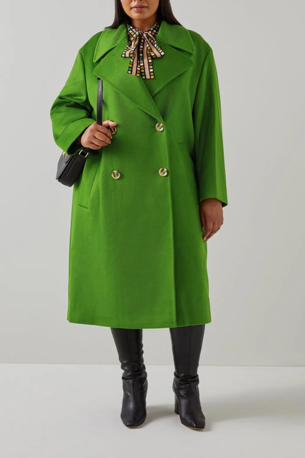 Green Double Breasted Long Wool Coat