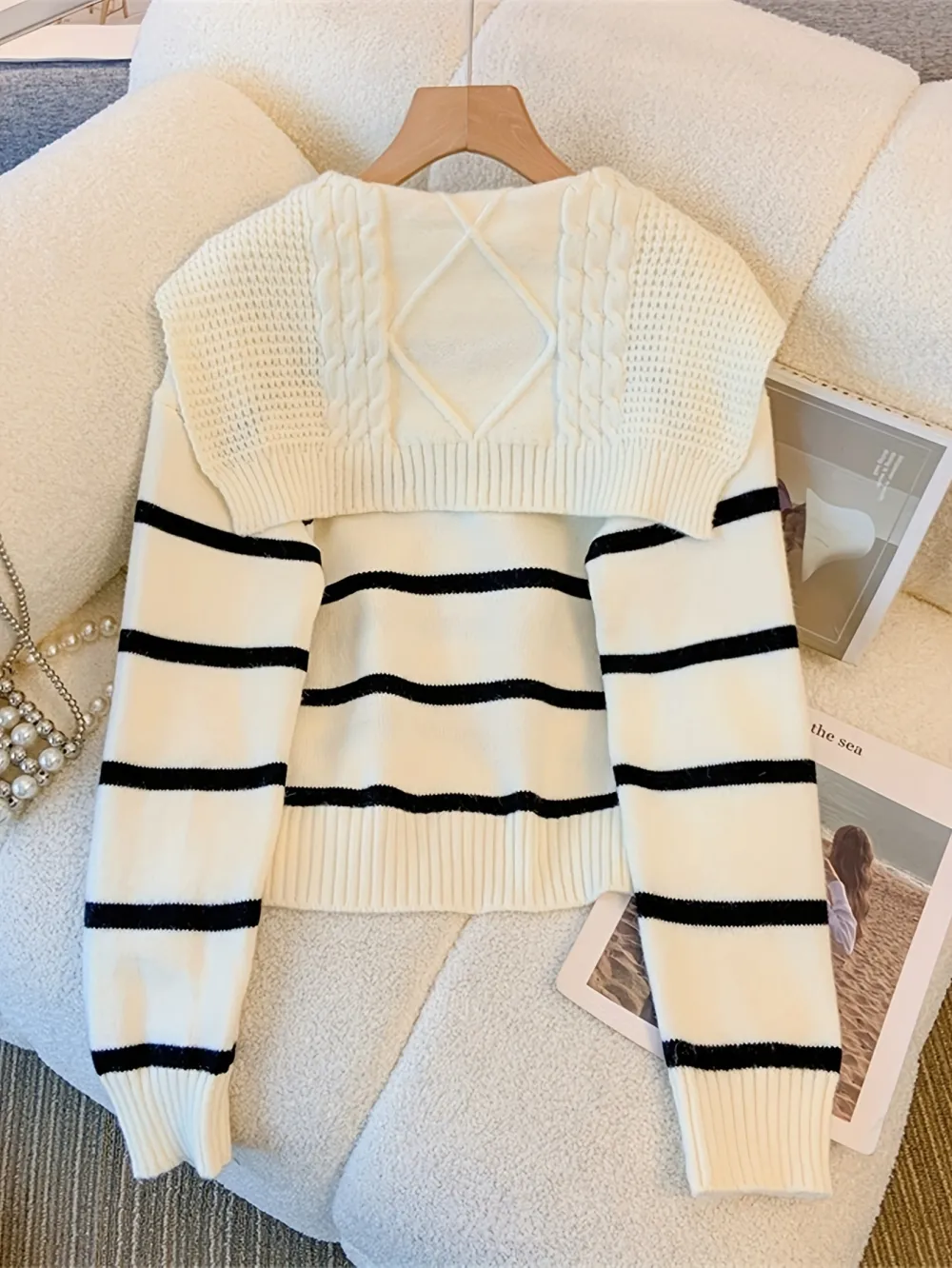 Striped Knitted Pullover Sweater Casual Long Sleeve