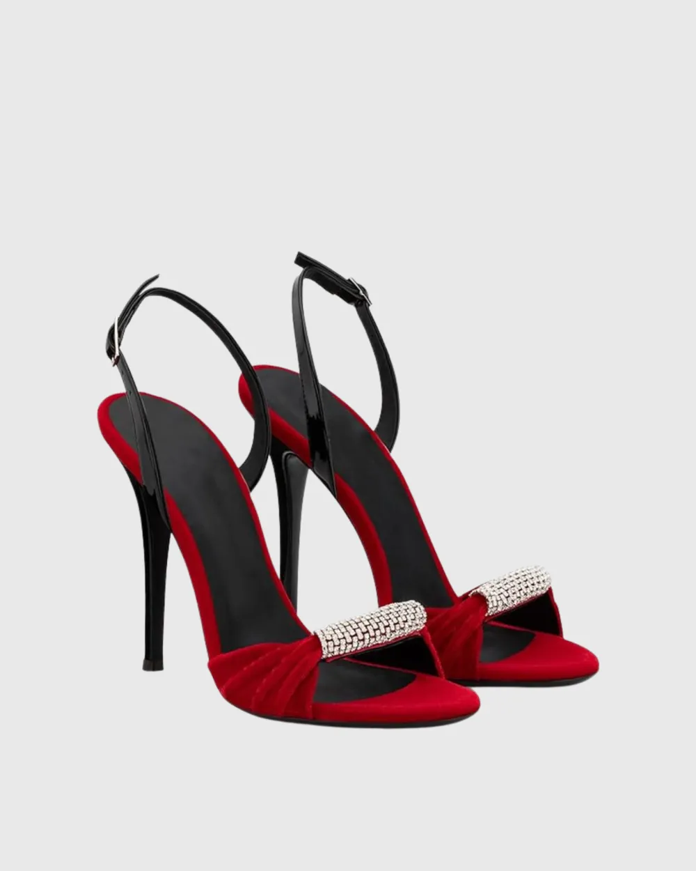 Rhinestone Velvet Slingback Sandals in Red