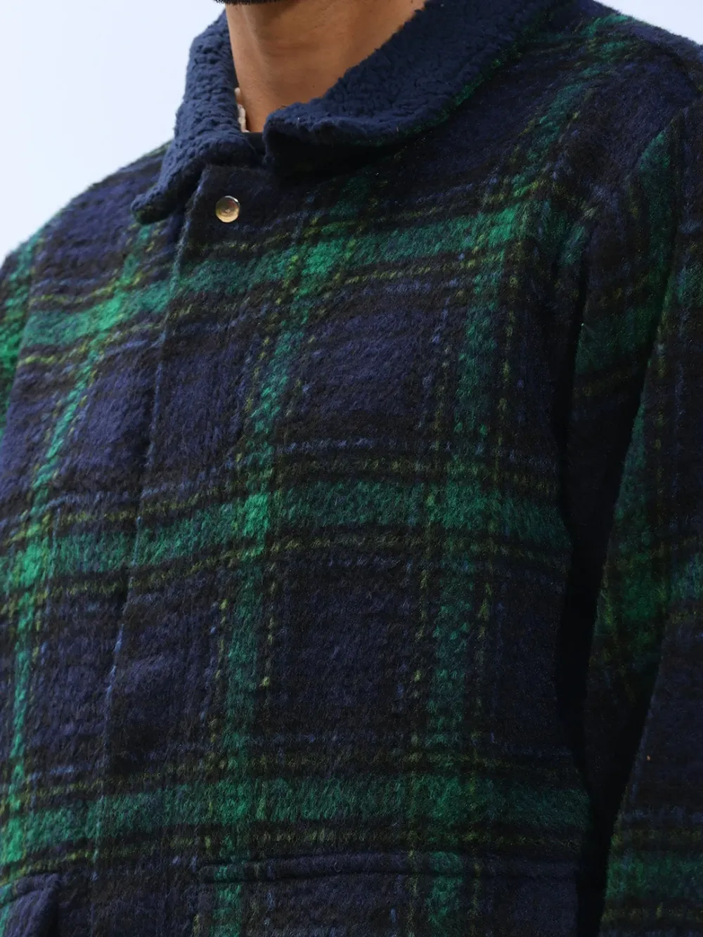 Plaid Pattern Sherpa Collar Jacket