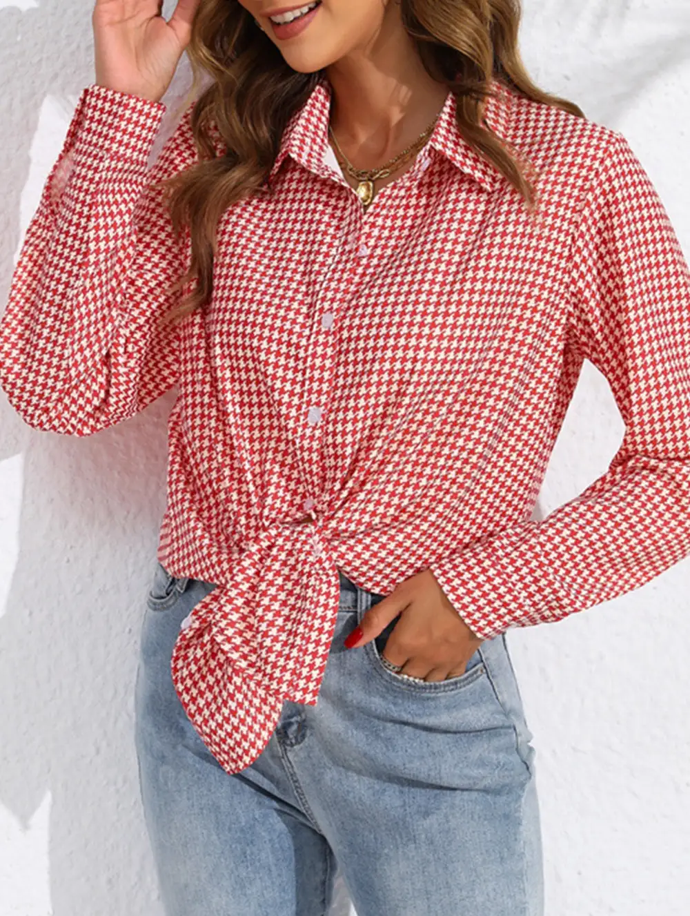 Plaid Loose Shirt with Collar Blouse