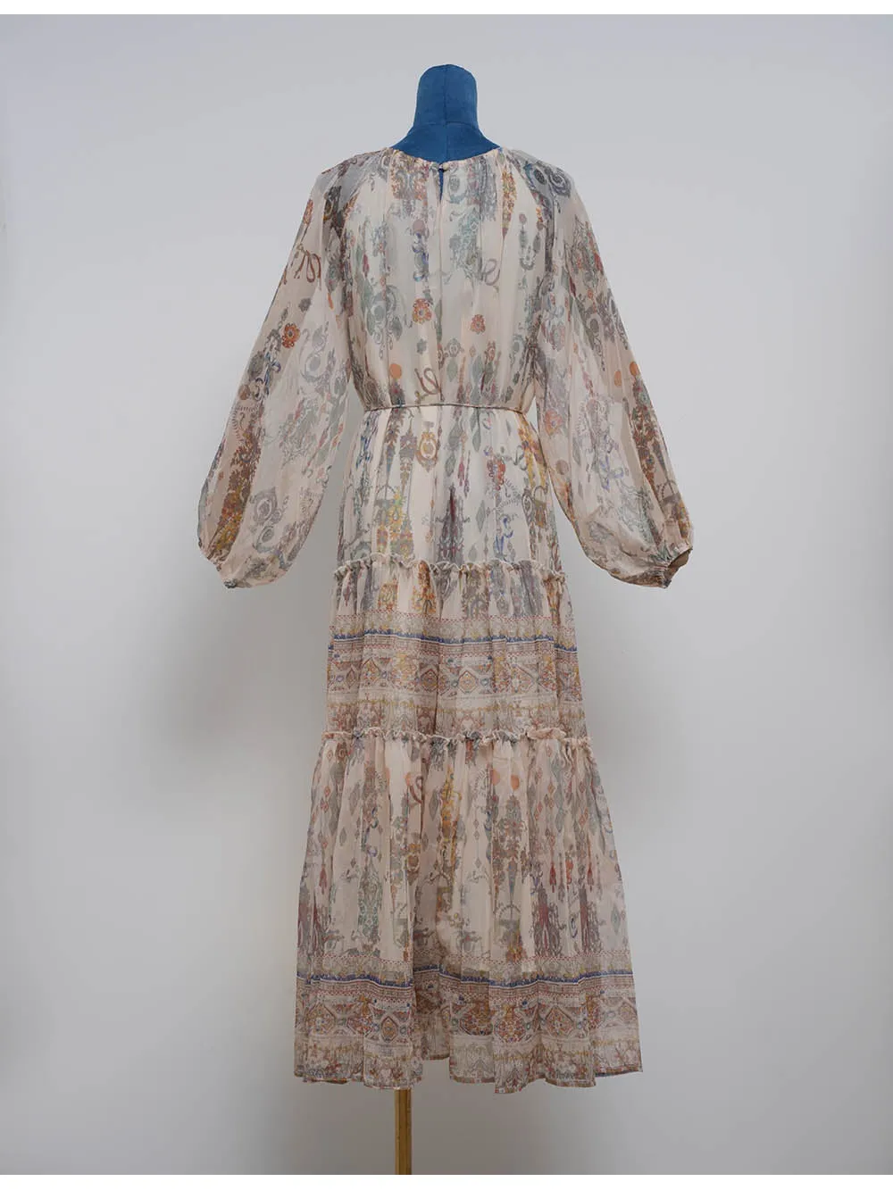 Boho Chiffon Waist Long Sleeves Midi Dress