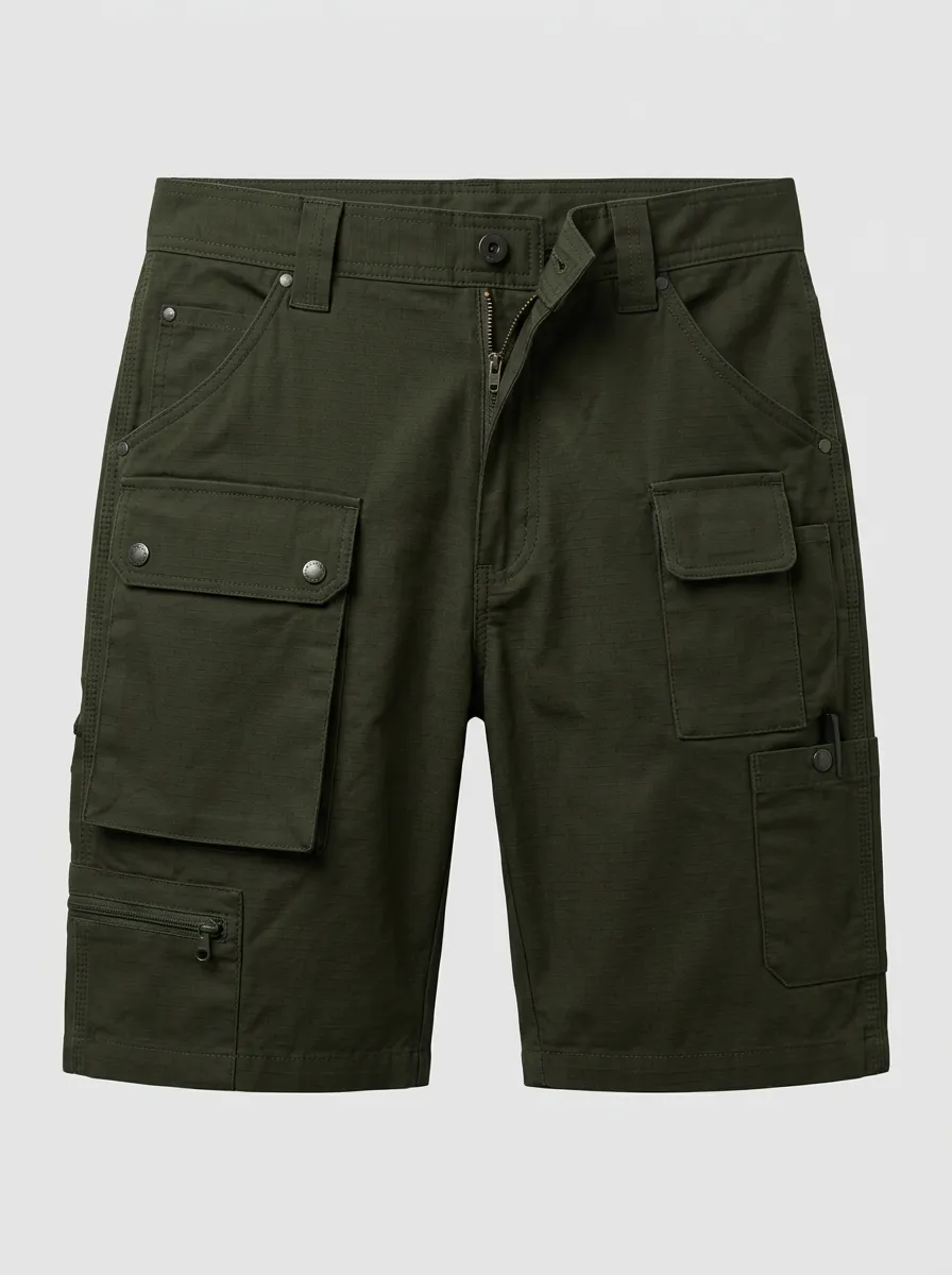 Men's Tactical Outdoor Olive Green Multi-Pocket Cargo Shorts
