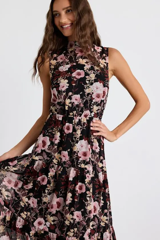 In My Dreams Mauve Floral Print Midi Dress