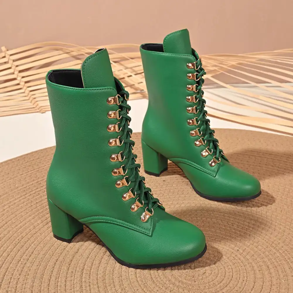 Lace Up Boots with Block Heel