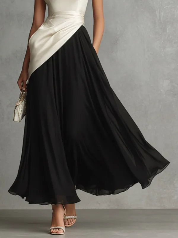 Block Strapless Satin Maxi Gown