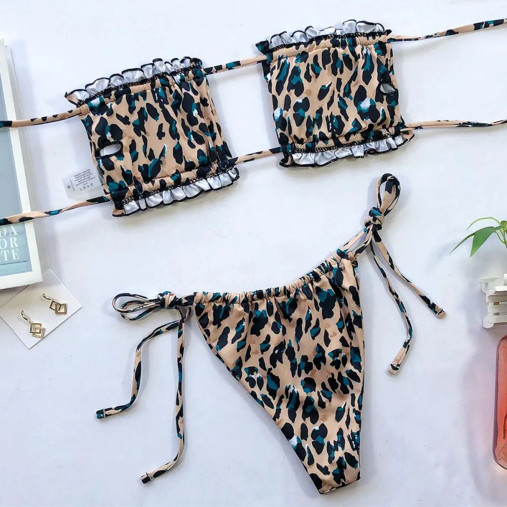 Frill Trim Ruched Bikini Swim Set