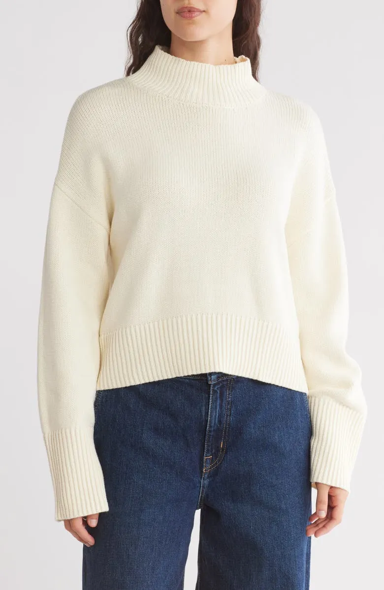 Mock Neck Wide Sleeve Crop Pullover