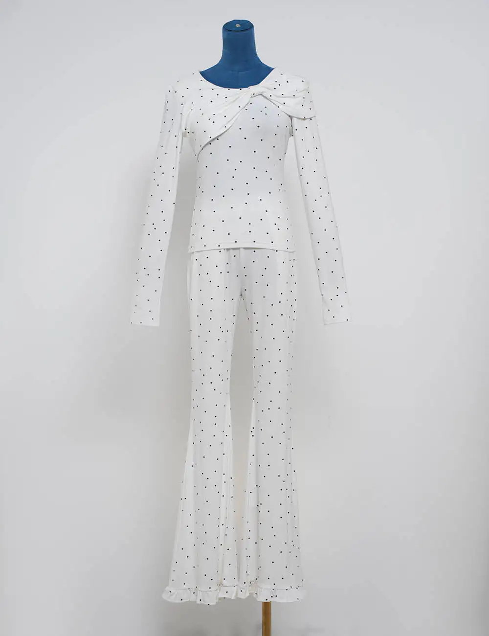 Chic Polka Dot Elastic Waist Flared Leg Pants