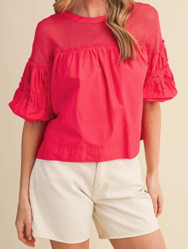 Raspberry Bubble Sleeve Top