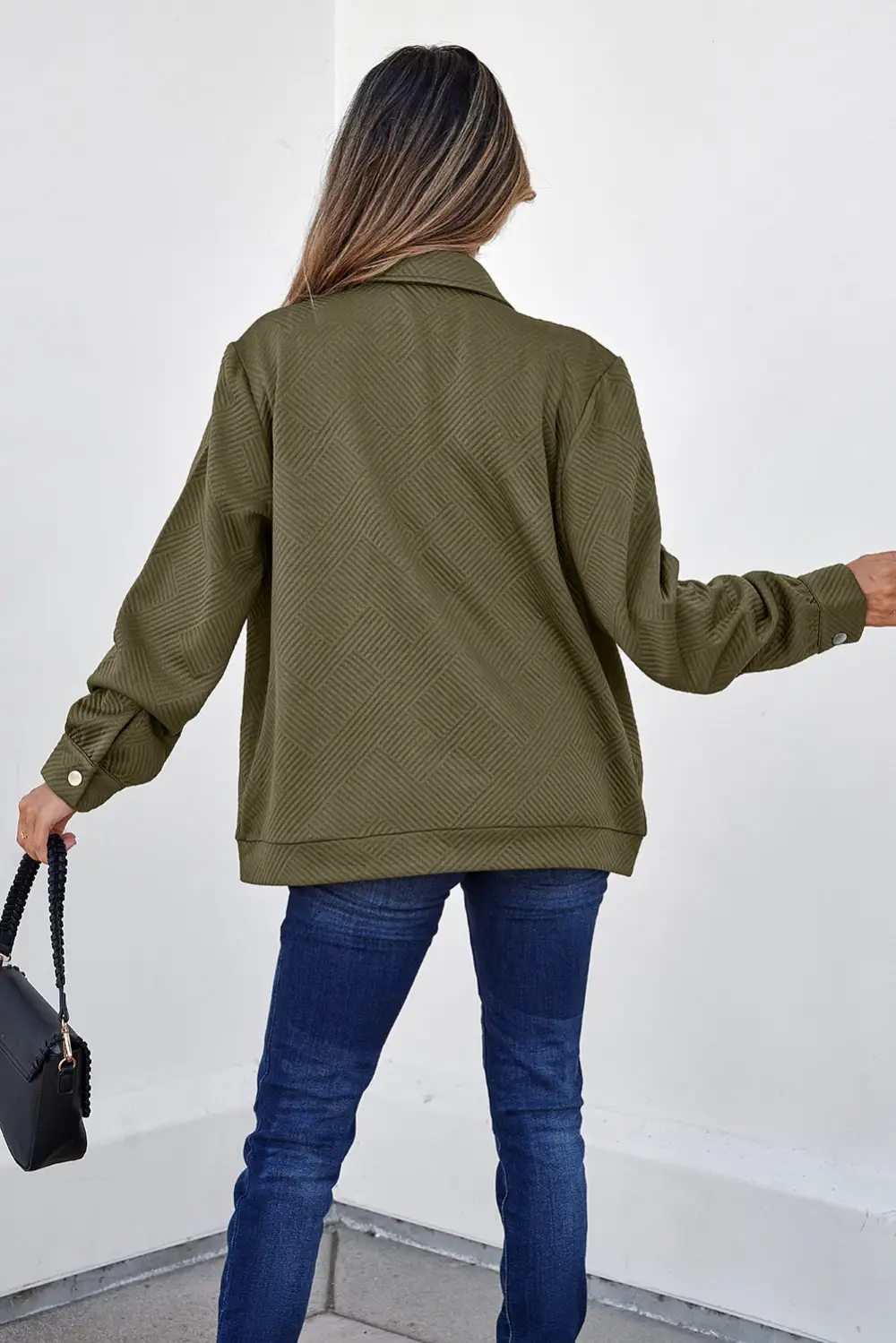 Blackish Zip-Up Button Flap Pocket Shirt Collar Jackets Jacket