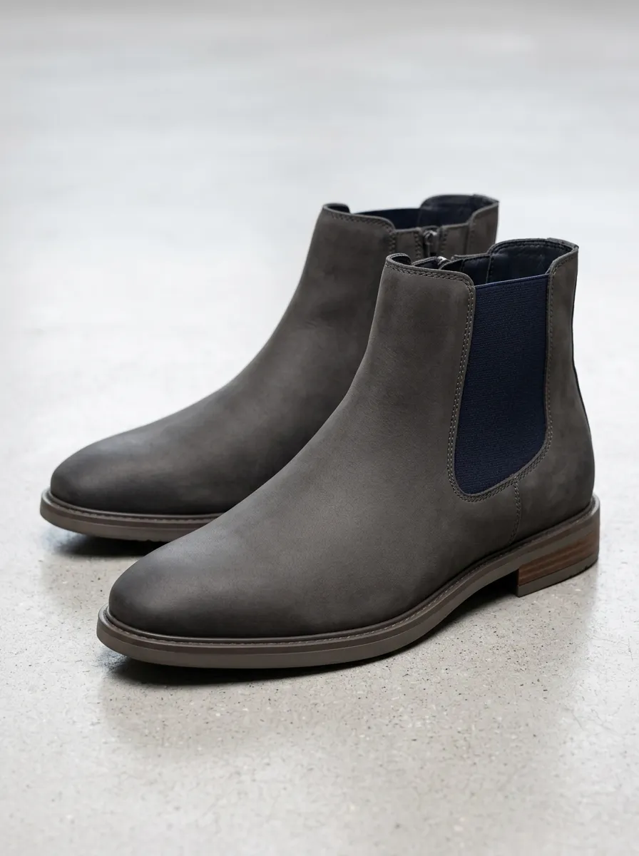 Men's Grey Suede Look Chelsea Work Boots with Rugged Character