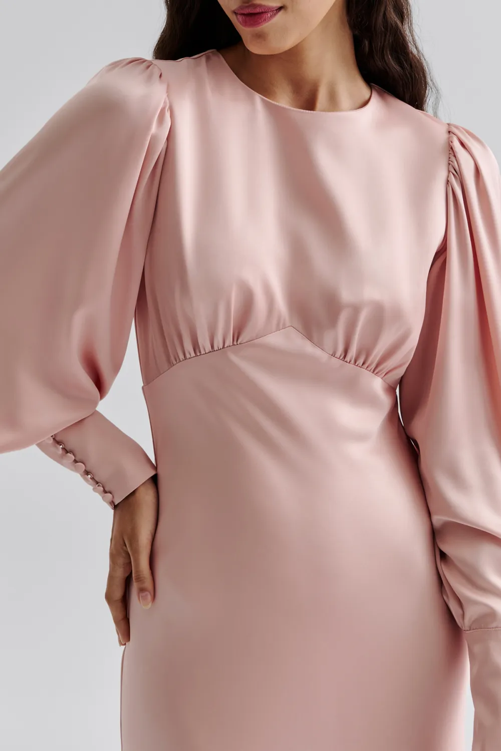 Puff Sleeve Satin Maxi Dress