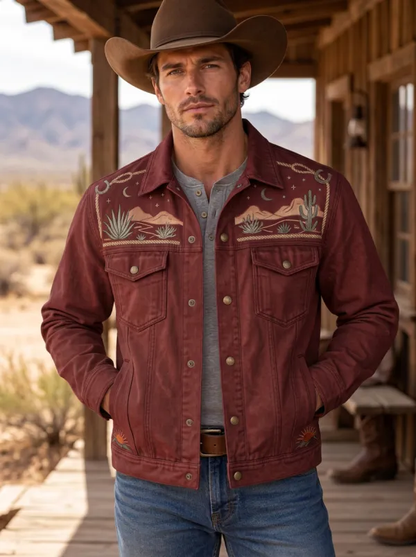 Men's Western Cowboy Cactus Desert Moon Jacket