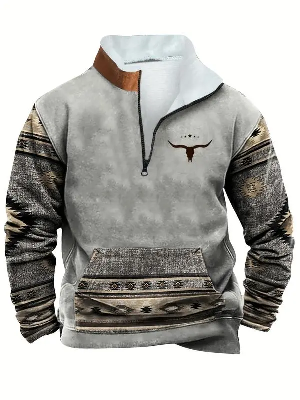 Men’s Ethnic Pattern Zip-Up Fleece Hoodie – Warm. Stylish. One-of-a-Kind. 🔥 Limited-Time Offer — 40% OFF This Week Only!