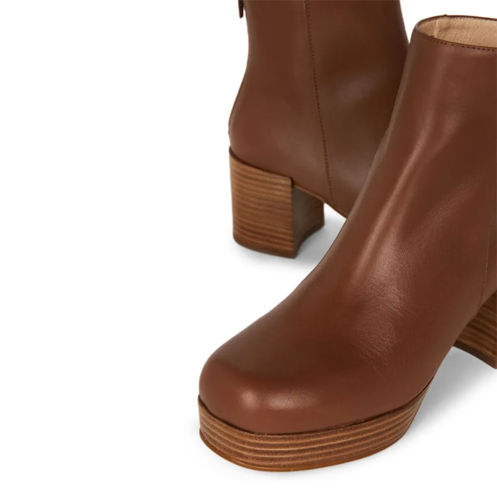 Faux-Leather Zip-Up Round-Toe Chunky-Heel Ankle Boots