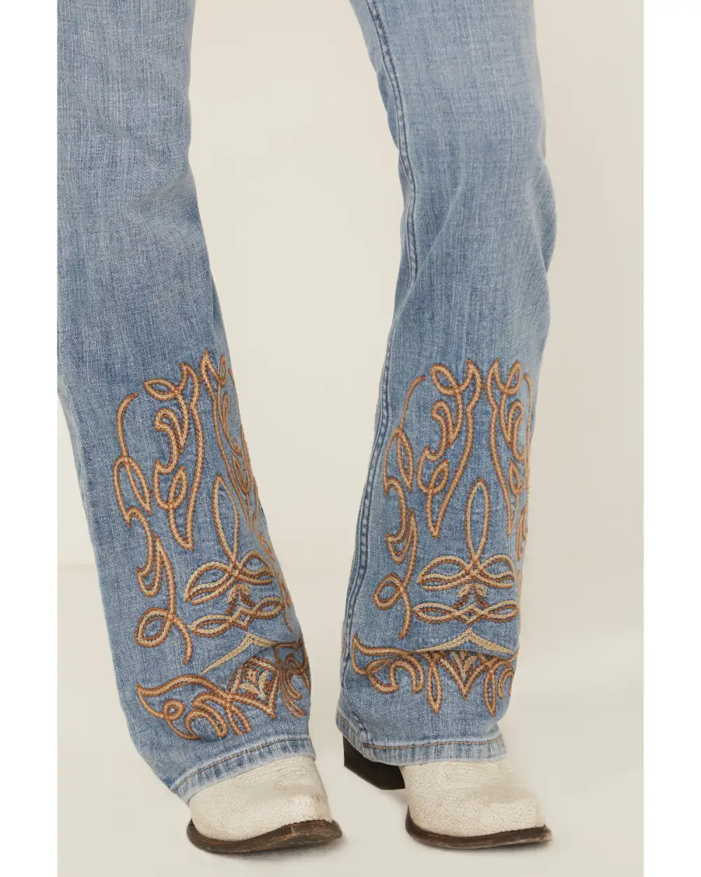 Mid Rise Bootcut Stretch Denim Embroidered Jeans