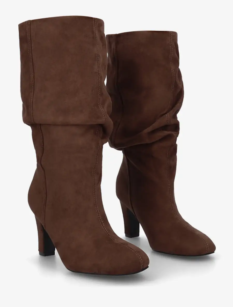 Everyday Block Heel Ruched Faux Suede Knee High Boots