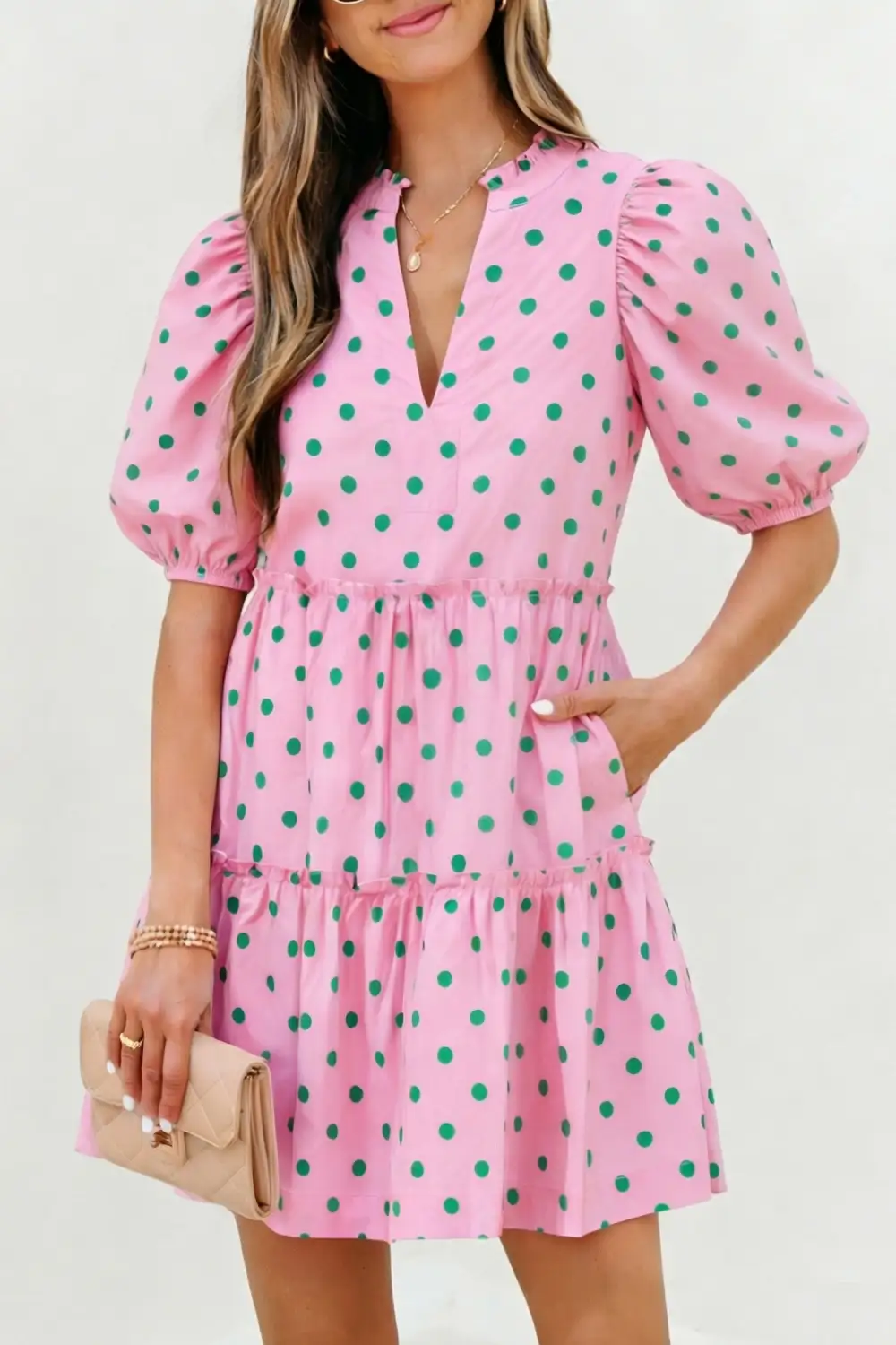 Polka Dot Tiered Tie Detail Mini Dress