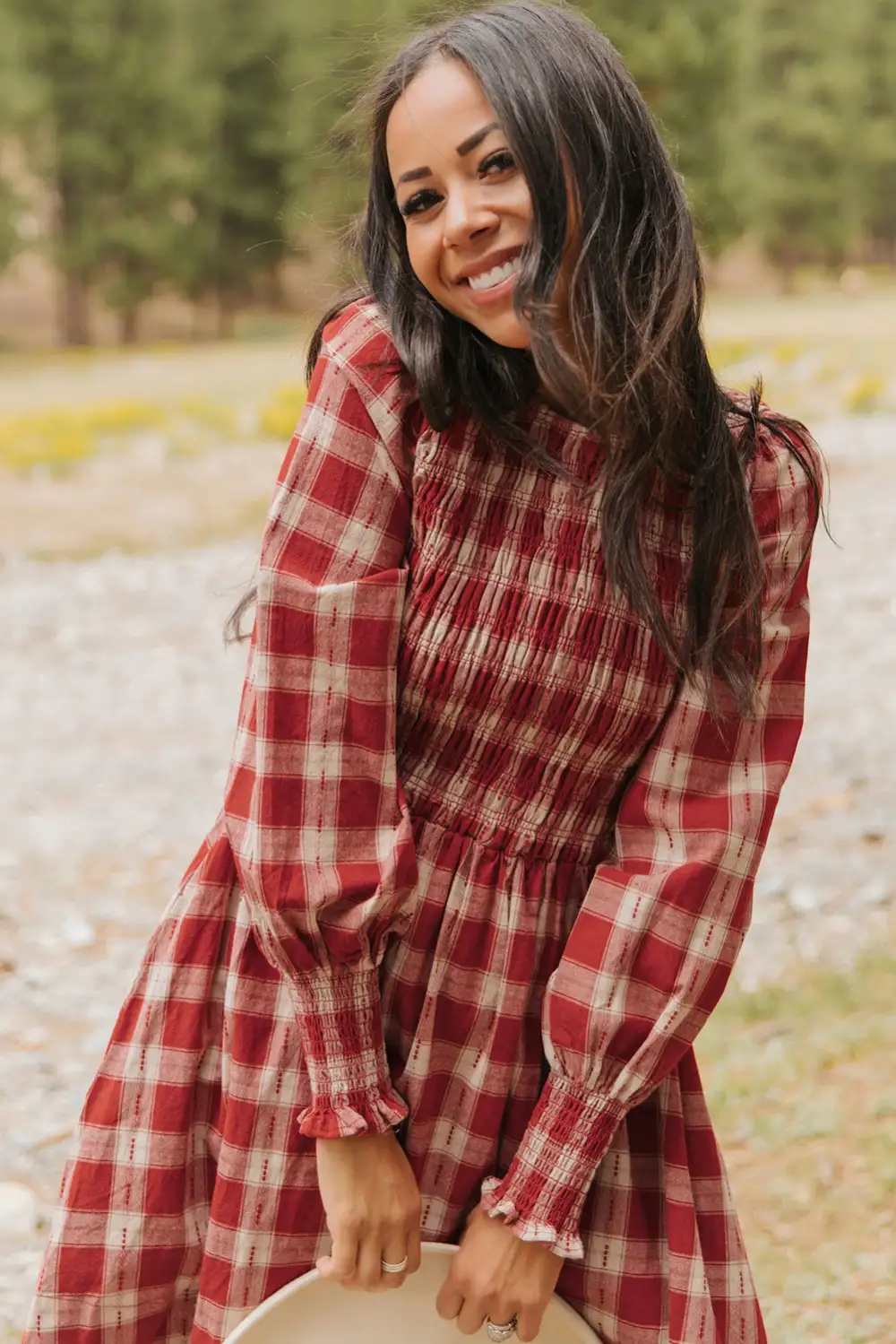 Lightweight Feel Plaid Printed Smocked Mini Dress