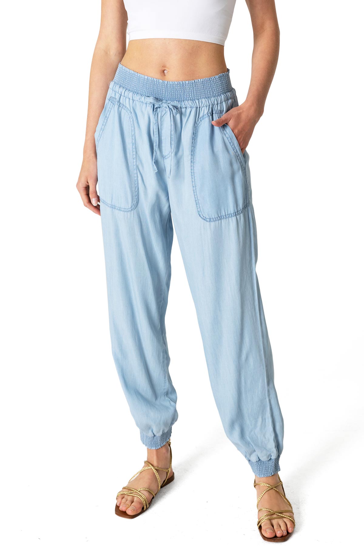 Light Blue Elastic - Waist Jogger Pants