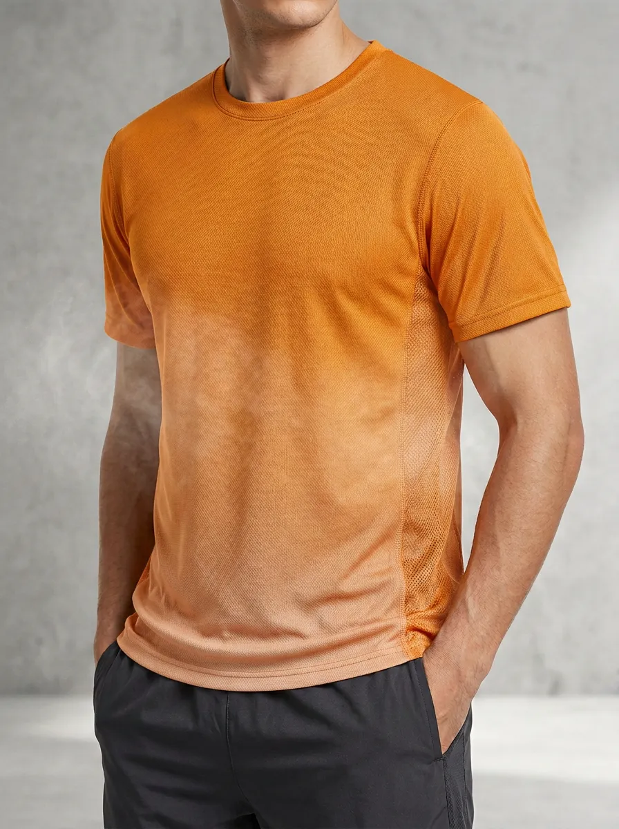 Men's Sports Fitness Ombre Mesh Printed T-Shirt
