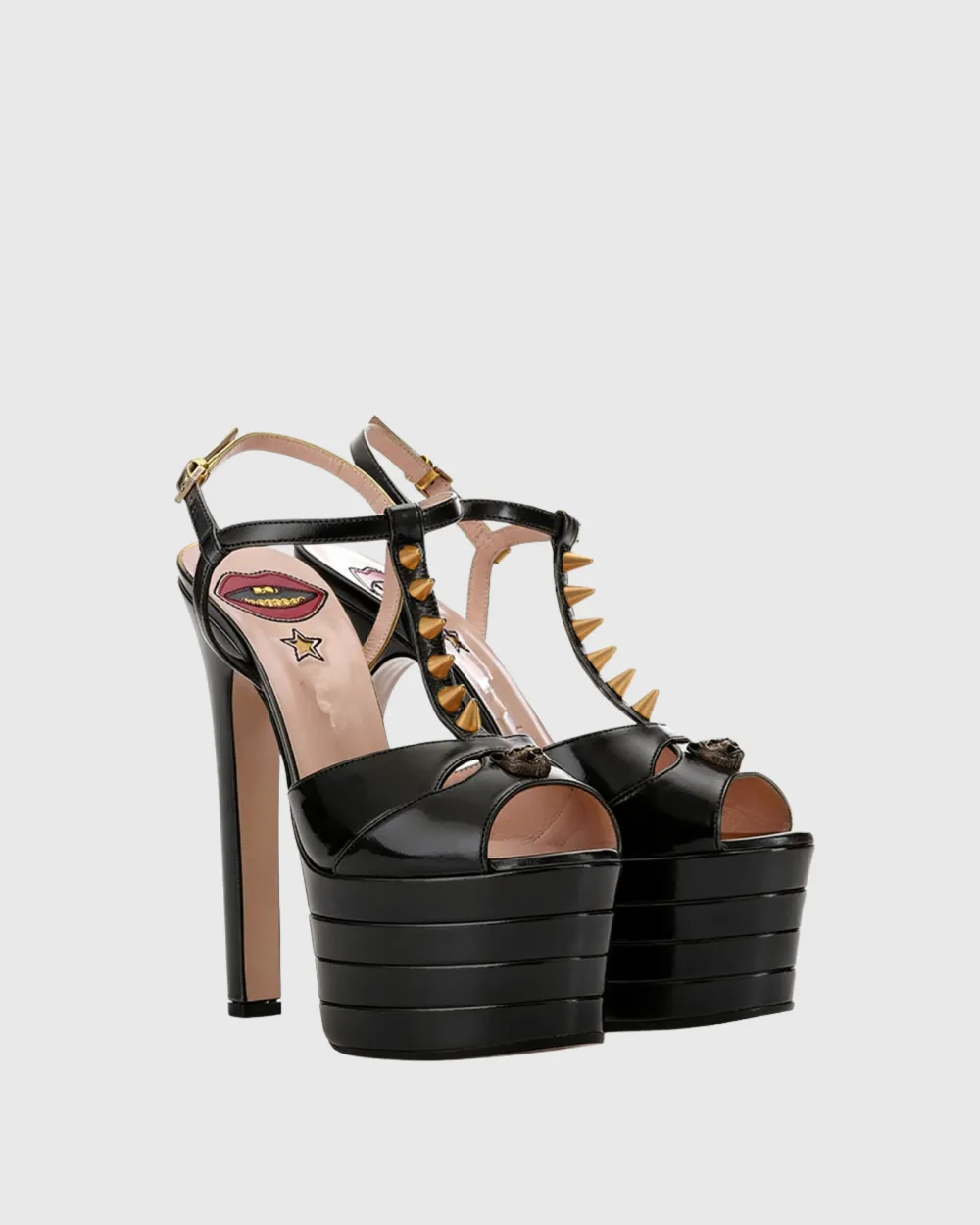 Rivet Open Toe Platform Heels in Black