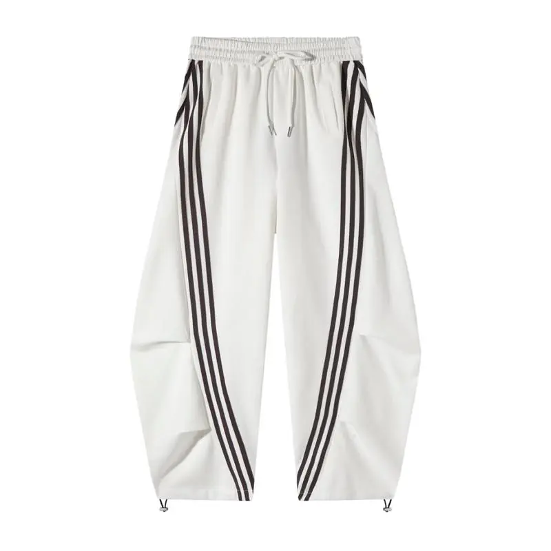 Loose Wide Leg Striped Track Pants Women's Casual Streetwear Joggers with Elastic Waistband