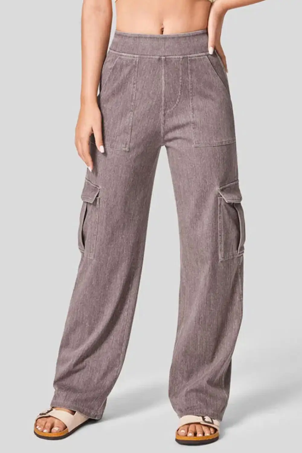 High Waist Straight Leg Cargo Denim Jeans