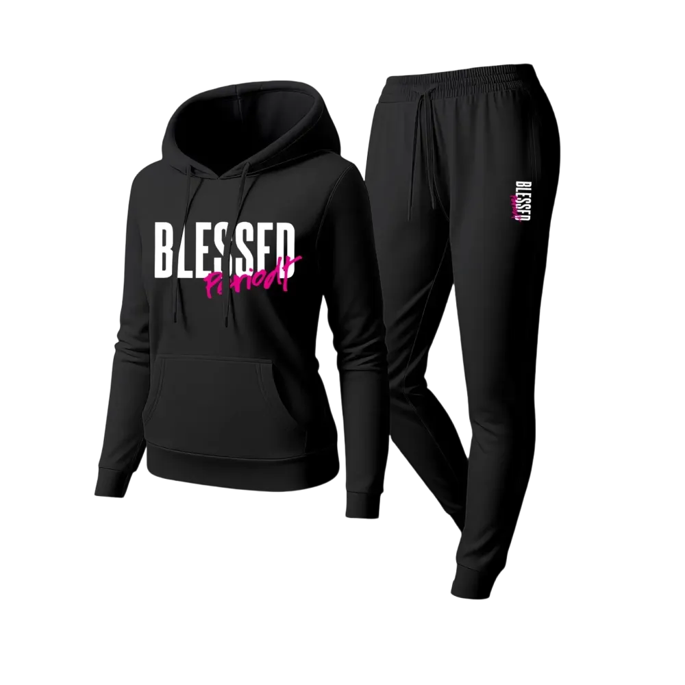 Women's Blessed Graphic Hoodie & Jogger Set – Cozy 2-Piece Casual Tracksuit