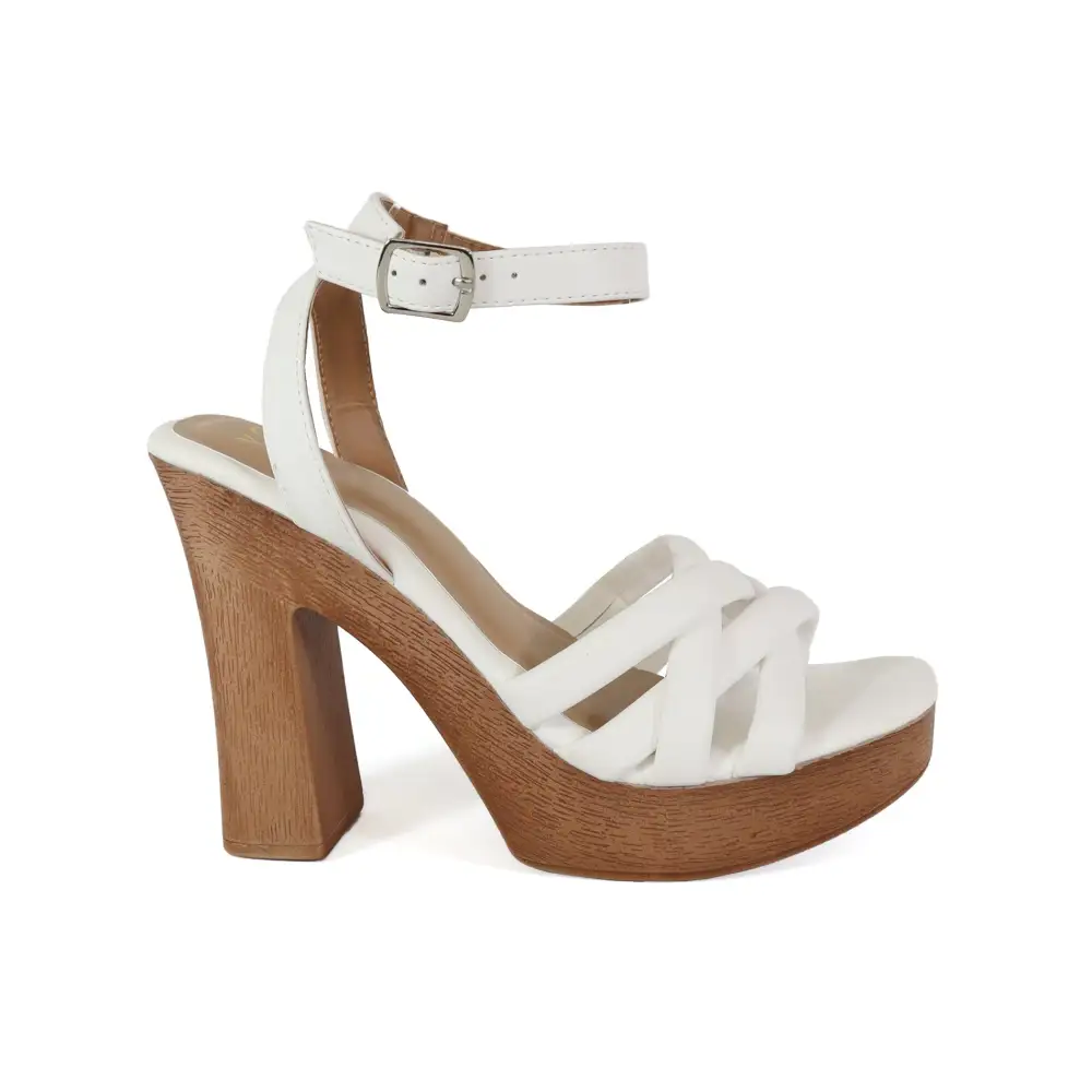 Padded Multi Strap in Wooden Heel