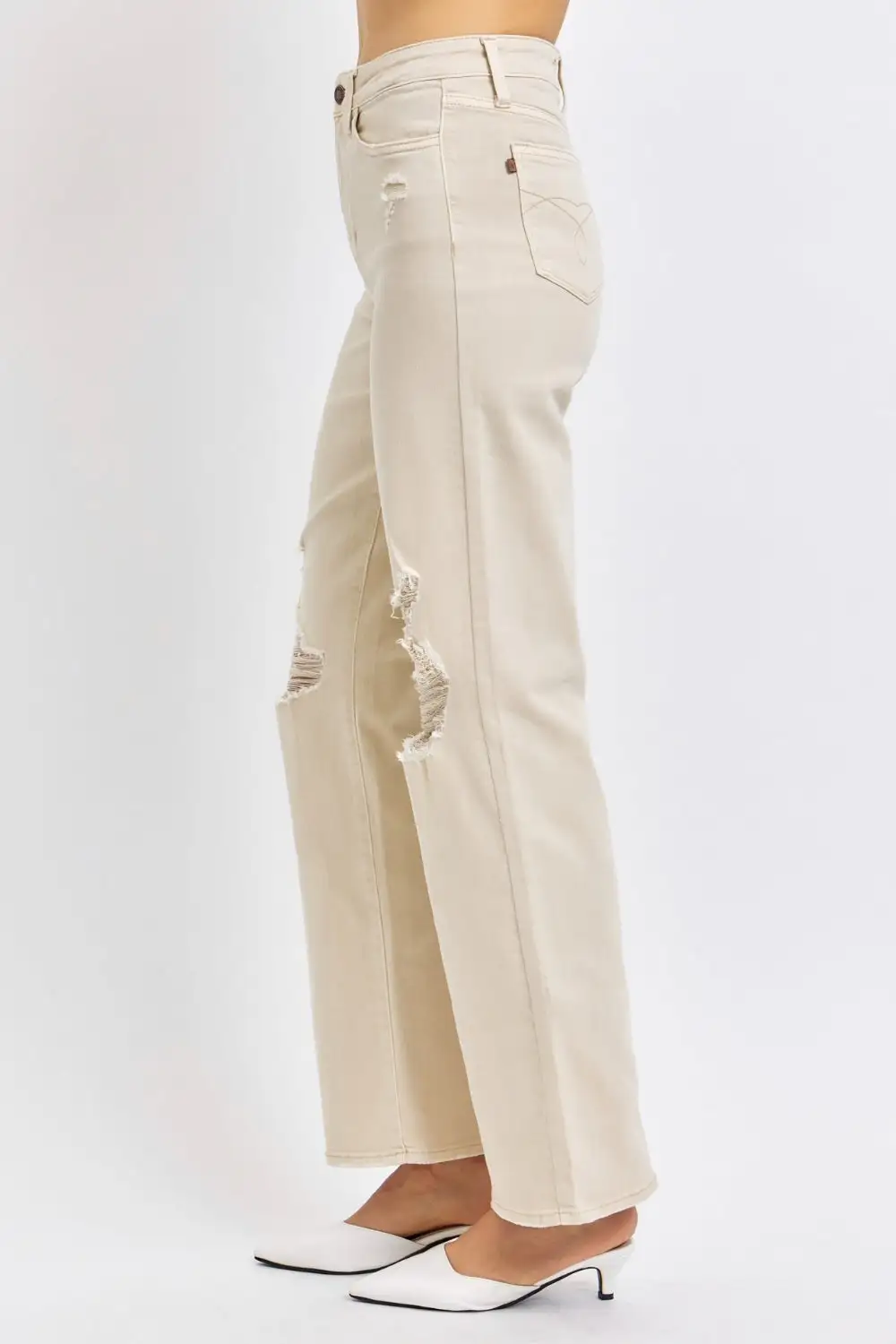 High Rise Distressed Wide Leg Jeans