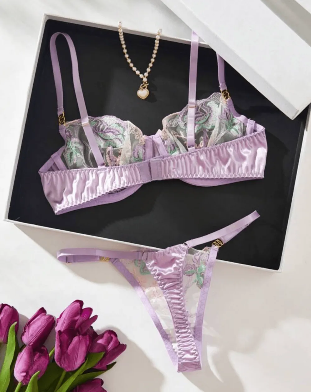 Classic Floral Embroidered Lingerie Set