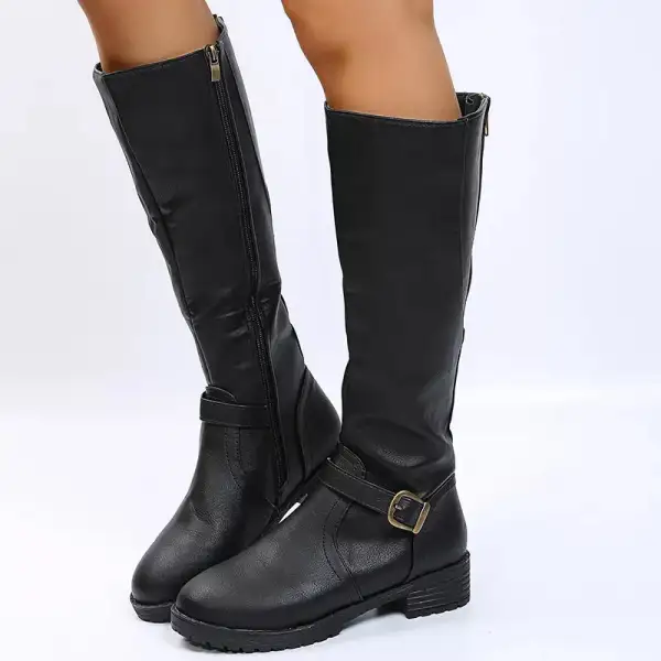 Polished Round Toe Block Heels Boots