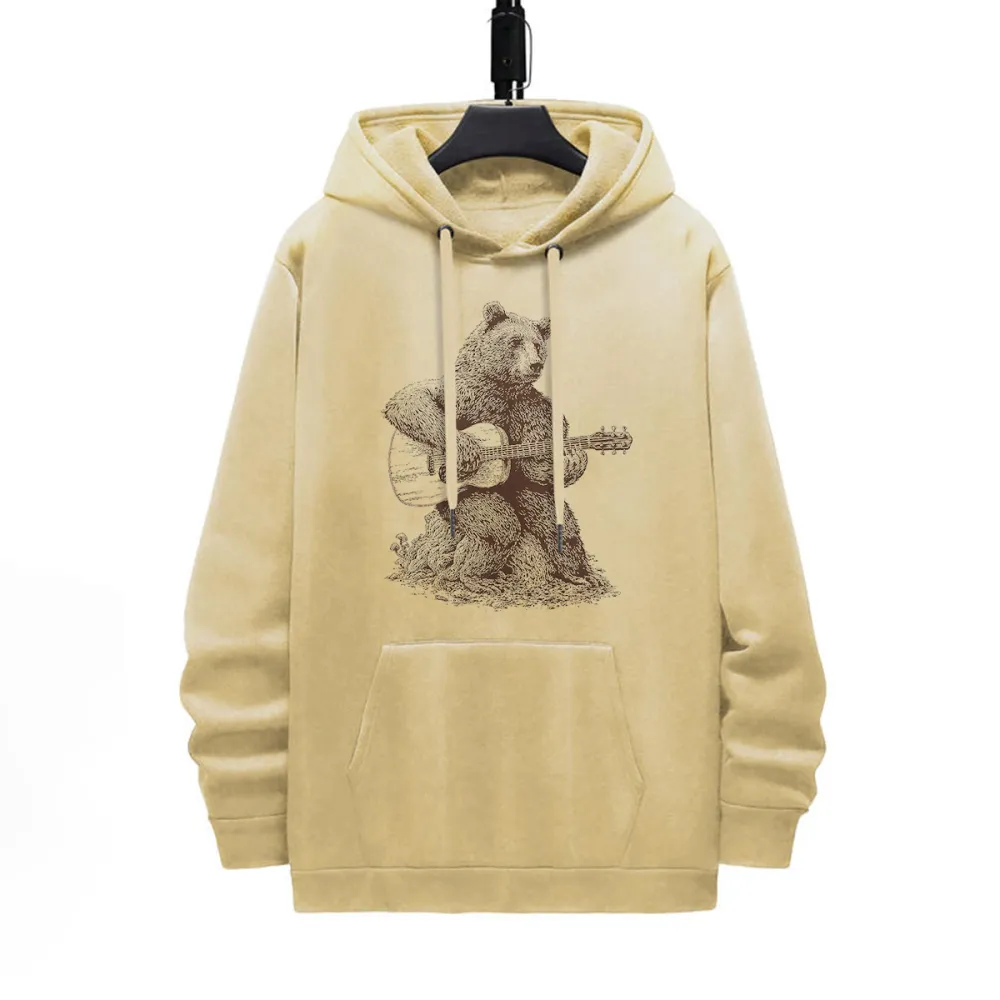 Bear Playing Guitar Pattern Printed Hoodie
