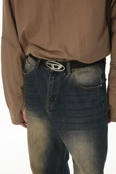 Tailored Mid-Rise Washed Pocketed Stretch Straight Leg Jeans